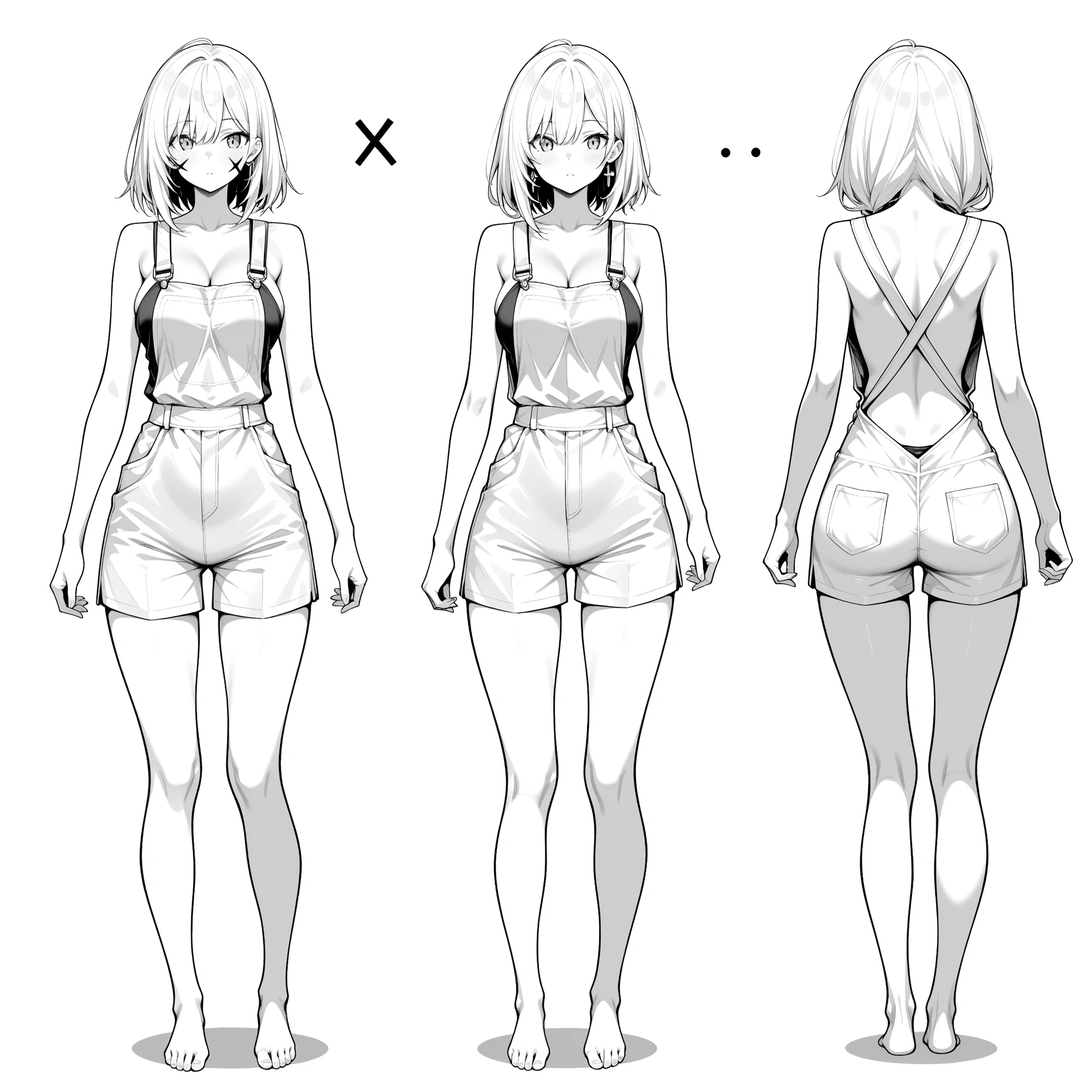 ((whole body)), standing, arched back, Line art,Comics Line art,Black and white Line art,Black and White,perfect anatomy, 1girl, fullbody, long legged women, short hair,Chi Bangs,wearing sneakers, White bikini, smile,Clear and smooth lines,8k,masterpiece