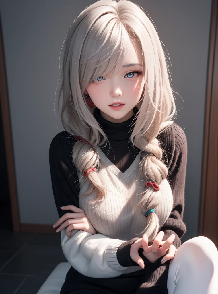 Girl with huge hoodie and big Bust makes pony tail