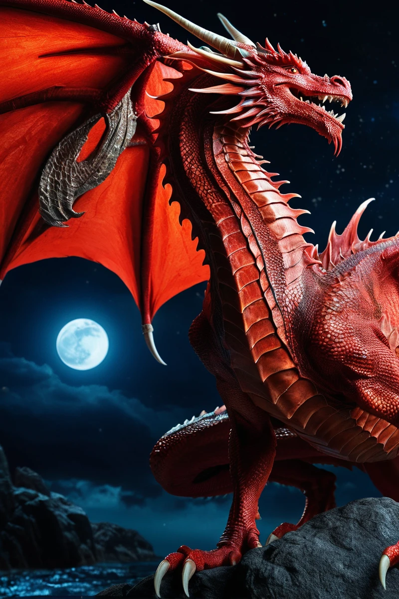 Create a humanoid red dragon 