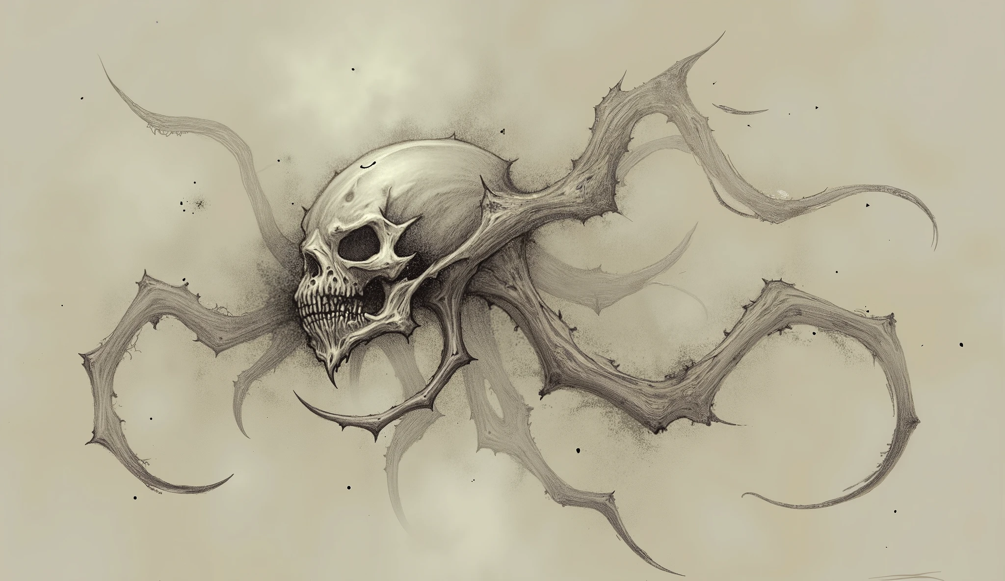 Abstract skull, ethereal tentacles.