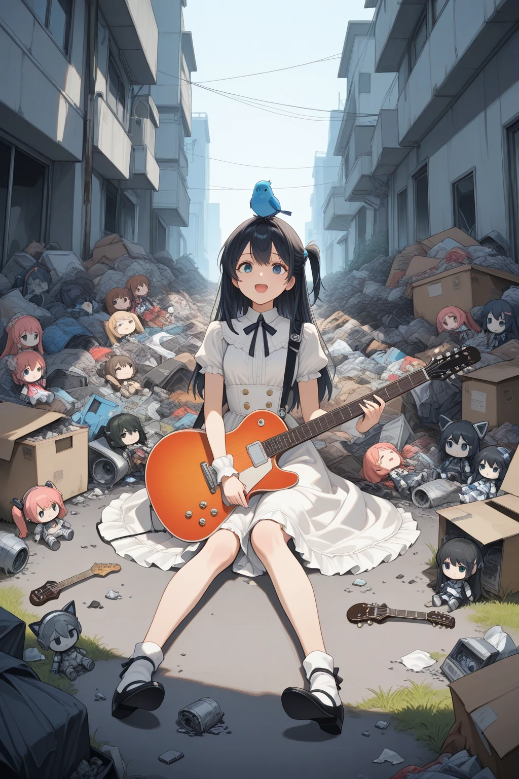 anime characters playing guitar and singing in front of a fire, anime robots, mecha asthetic, nightcore, anime robotic mixed with organic, badass composition, artwork in the style of guweiz, happy!!!, kawacy, guweiz and makoto shinkai, the band name is roborock, android jones and atey ghailan --auto --s2