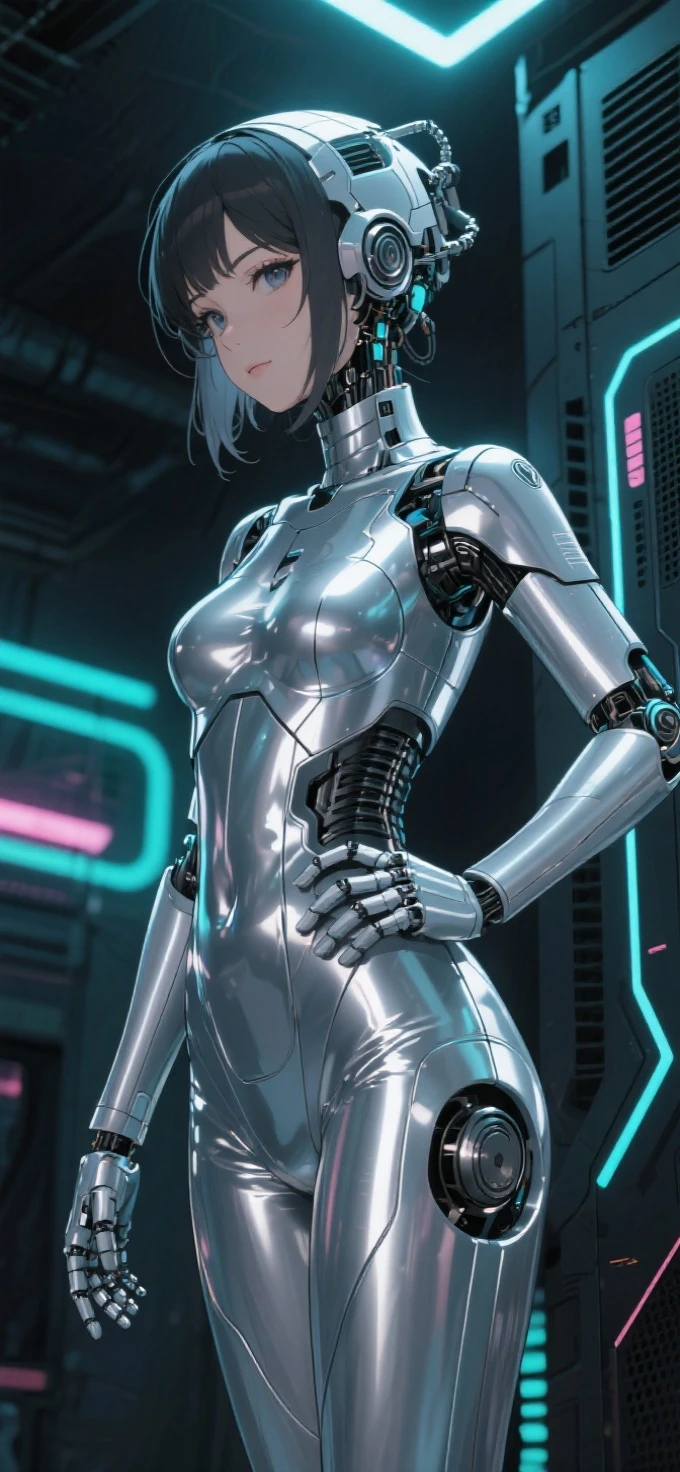 quadratic element,Anime style,Raised sexy,Mechanical beauty,silver gel coat
