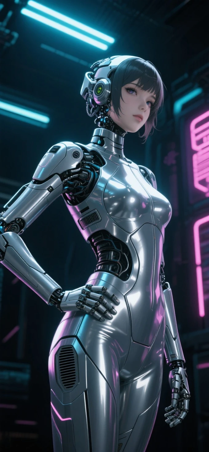 quadratic element,Anime style,Raised sexy,Mechanical beauty,silver gel coat