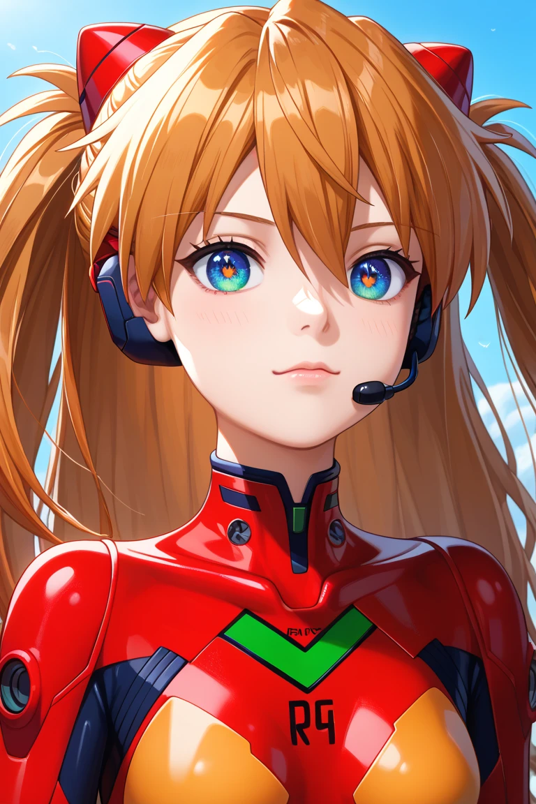 skor9, skor8keatas, skor7keatas, mahakarya, kualitas terbaik, sangat estetis, ultra high resolution, 4K, wallpaper CG unity 8k very detailed, (tampak dari atas), sudut dinamis, detail super, ilustrasi, close-up, depan, 1 gadis, ((Soryu Asuka Langley, headset antarmuka, bodysuit merah:1.4, rambut pirang)), his eyes shine like a dream star, (mata bercahaya:1.233), (beautiful eyes and details:1.1), (tanpa ekspresi, mulut tertutup), (berdiri), (ruang mesin, with tools and windows of the spaceship, is inside a white spaceship), (malam:1.2), mimpi, [[smooth fingers and hands:0.55]::0.85], (jari detail)