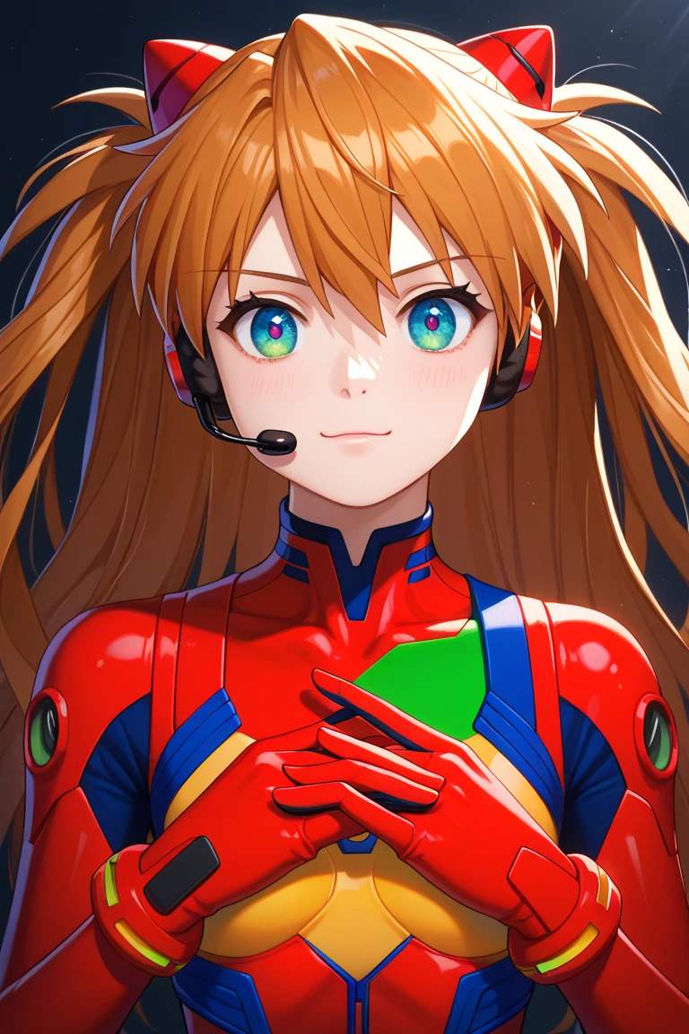 skor9, skor8keatas, skor7keatas, mahakarya, kualitas terbaik, sangat estetis, ultra high resolution, 4K, wallpaper CG unity 8k very detailed, (tampak dari atas), sudut dinamis, detail super, ilustrasi, close-up, depan, 1 gadis, ((Soryu Asuka Langley, headset antarmuka, bodysuit merah:1.4, rambut pirang)), his eyes shine like a dream star, (mata bercahaya:1.233), (beautiful eyes and details:1.1), (tanpa ekspresi, mulut tertutup), (berdiri), (ruang mesin, with tools and windows of the spaceship, is inside a white spaceship), (malam:1.2), mimpi, [[smooth fingers and hands:0.55]::0.85], (jari detail)