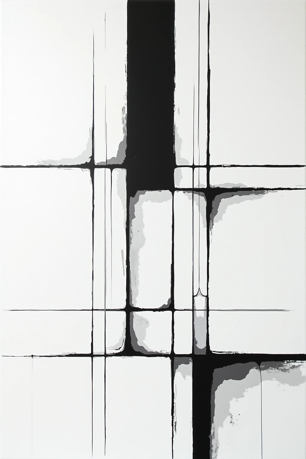 Mondrian-style composition under the precision grid system,Black and white abstract geometric works strictly follow the golden ratio,consists of precise straight lines and sharp rectangles,The grid lines are clearly visible,forms a strict visual order。