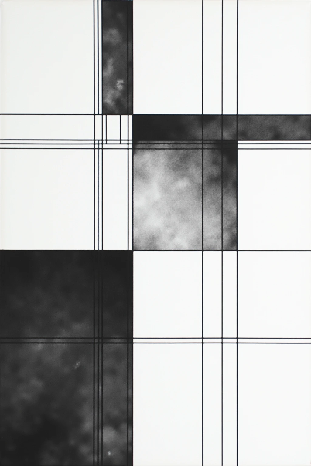 Mondrian-style composition under the precision grid system,Black and white abstract geometric works strictly follow the golden ratio,consists of precise straight lines and sharp rectangles,The grid lines are clearly visible,forms a strict visual order。