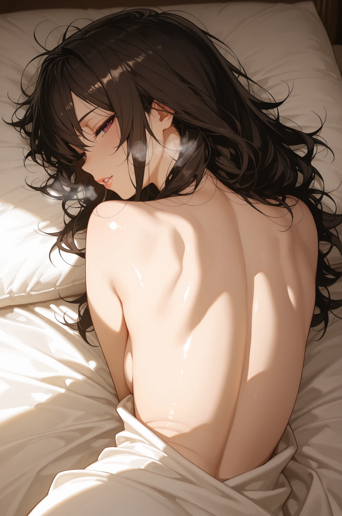 摄影大师,顶级画质,细致入微
1girl, seductive pose, flawless beauty, hourglass figure, bare back, smooth skin, bedroom mood, passionate expression, moist lips, heavy breathing, messy hair, natural curves, intimate lighting, silk bedding, private moment, luxury suite, dramatic shadows, professional composition, emotional intensity, raw beauty, sensual atmosphere