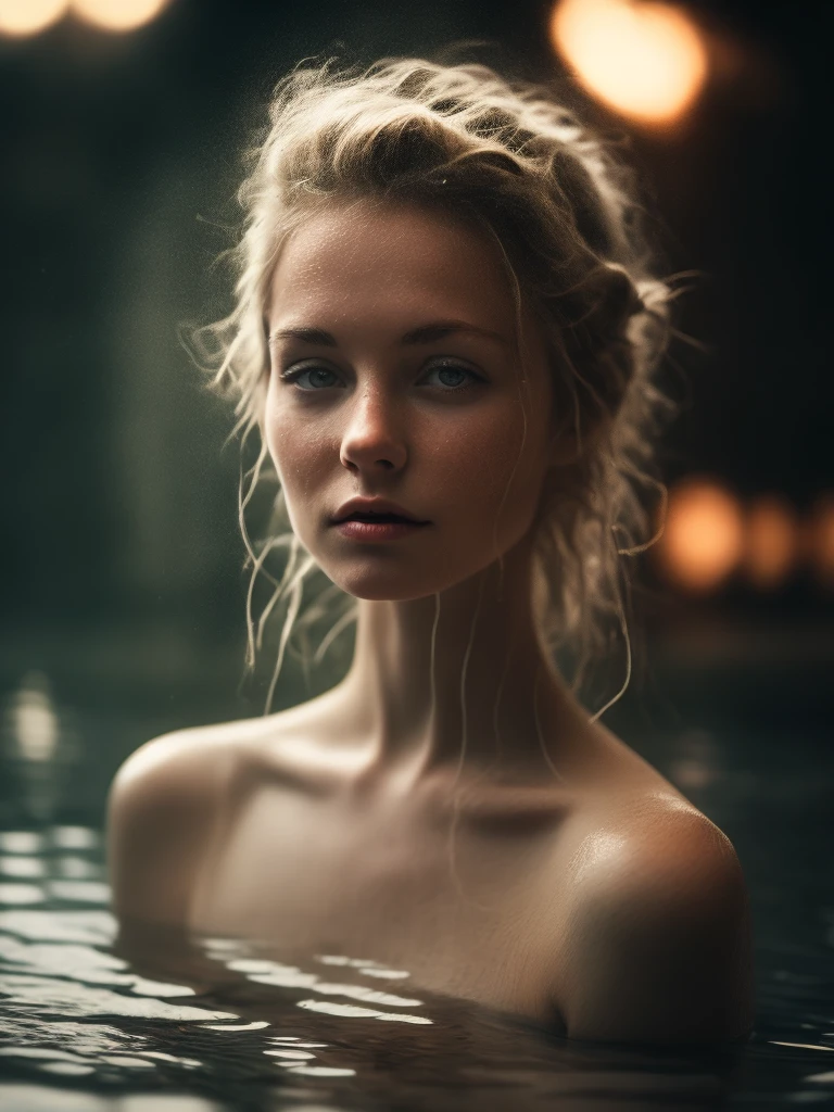 Elf Girl, In the hot springs, taking a shower, damp hair, foggy background, Shy , bare shoulders, steam rising in hot springs, Fantasy setting, anime artsyle, portrait of, Soft light, skin textures, waterdrops on the skin, Ultra detailed, 8k, Sexy feelings, ecchi