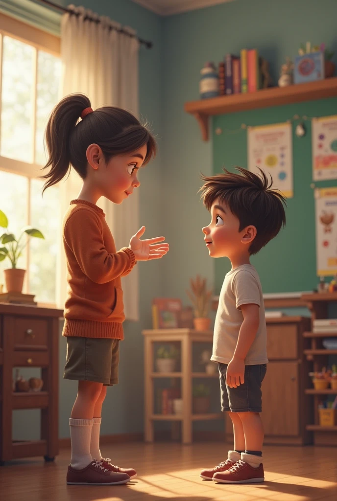 CREATE A PIXAR-STYLE IMAGE OF A PSYCHOLOGIST , IN A WELCOMING OFFICE WITH TOYS, SITTING ON THE FLOOR WITH A CHILD AND THE TWO INTERACTING HAPPILY
