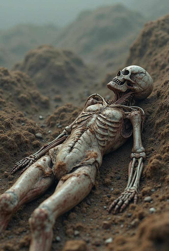 The body of a dead Roswell Alien is lying on top of a garbage dump container