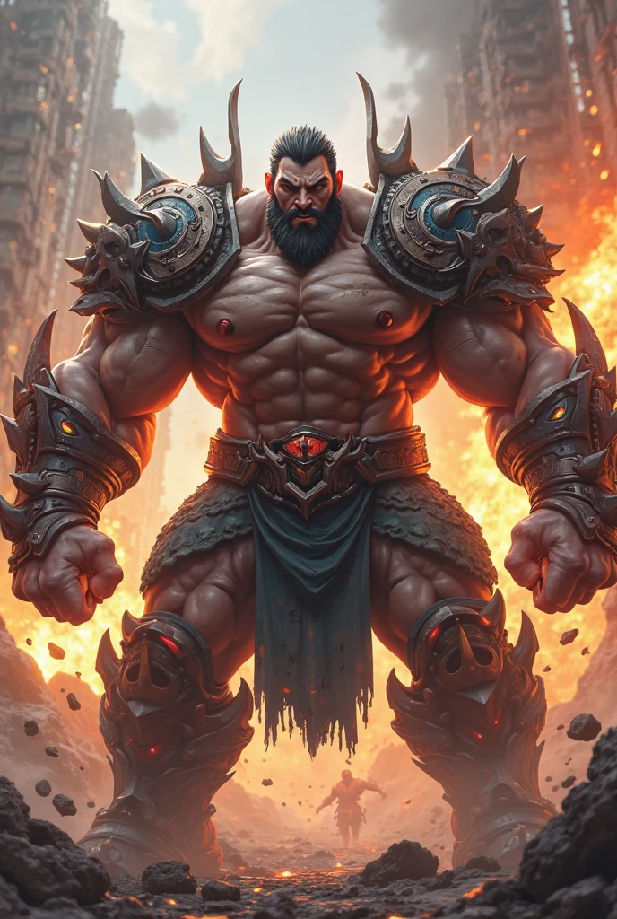 Final dnd boss, evil, demon, massive and muscular, looking at viewer, looking at camera, medieval fantasy, detailed, cineatic lights, hd, ultra hd, light particles