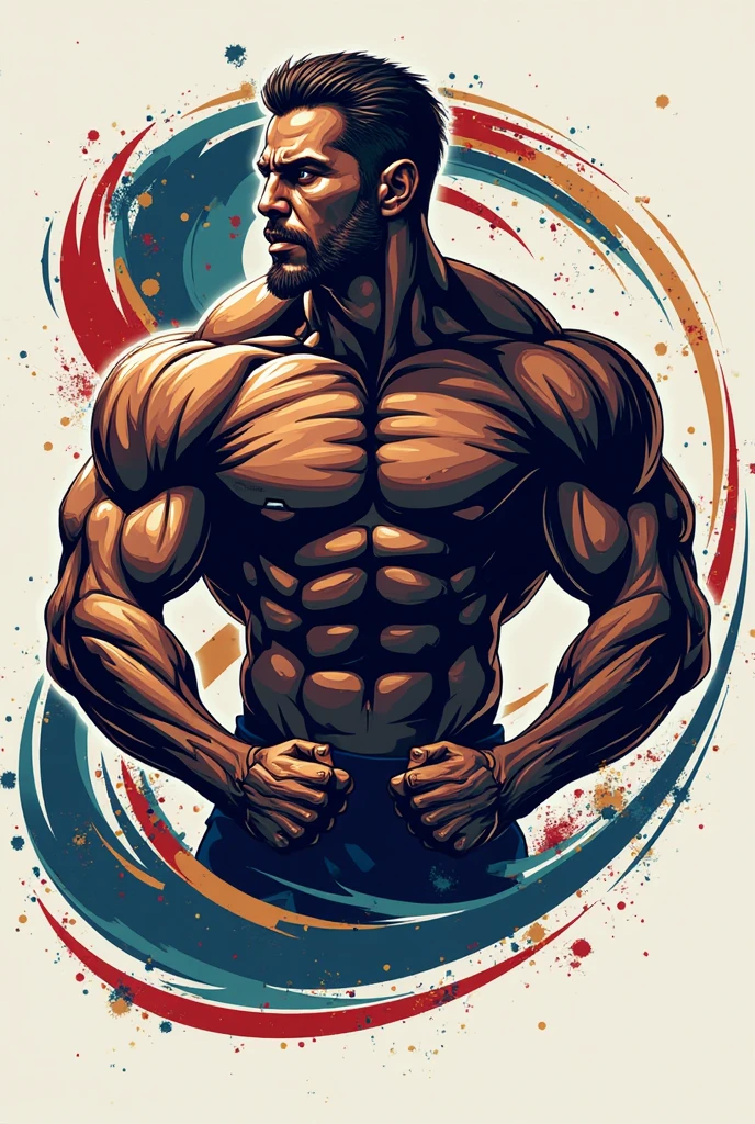 Charlie Bowater realistic Lithography sketch portrait of a muscular arabic bodybuilder man, flowers, multi-colored ribbons, old paper texture, highly detailed