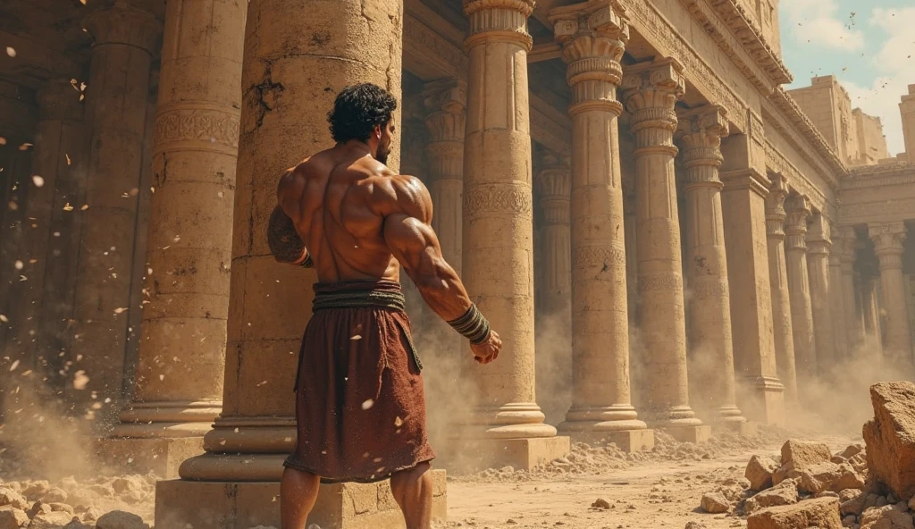 20 year old fitness Roman man training with stone Roman dumbbells