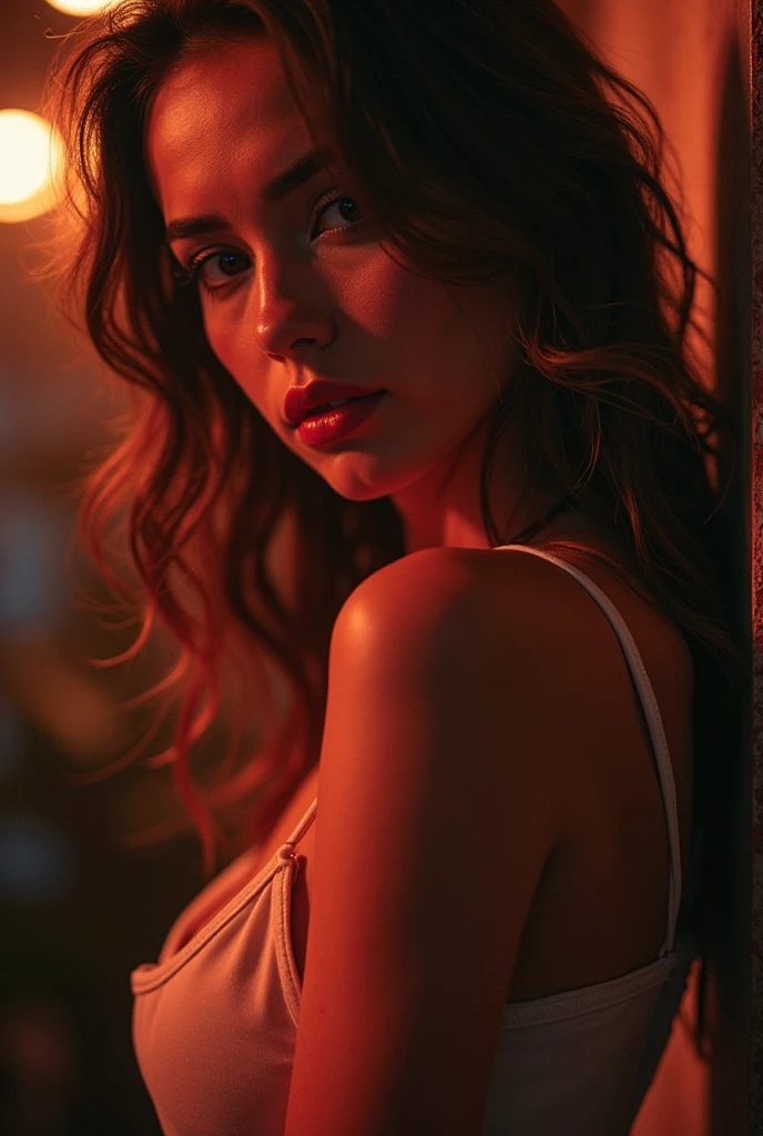 (32K:1.5, Highest quality, masterpiece, Ultra-high resolution), Professional camera work:1.6, Highly detailed skin and face textures:1.3, Captivating portrait:1.3, Very accurate, Very detailed, 1 adult female, ((Amazing night view from the rooftop, The moonlight at night illuminates my body)), (Satin Nightgown:0.5), Incredibly slim body, Fair skin, elegant features, Expressions of sadness, (Big eyes that exude beautiful eroticism:0.8, Sad expression:1.0, I love you with all my heart:0.8, Open your mouth a little, lipstick, Feel the beautiful eroticism:0.8), (Wet dark brown medium length hair), Candles, The chest is medium, Earrings, necklace, bracelet, romantic, mysterious, Tilt, Sensual sitting position, ((Adult charm, Feminine charm, Hair blowing in the wind))