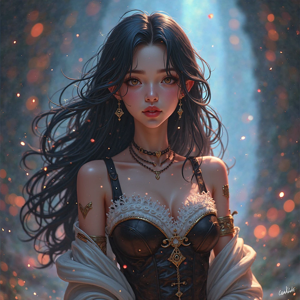 (best quality:1.6), (masterpiece:1.2), (realistic:1.3), (((beautifully detailed face))), (((perfect face))), (((ultra detail face))), (((Beautiful detailed eyes))), (((ultra detail eyes))), (asymmetrical Golden multicolored hair over one eye:1.4), (mahogany colored tanned brown skin:1.4), (gorgeous gothic makeup eyes with so many eyelashes and jet black eyeshadow:1.4), (((pale white see-through shawl))), ((sexy cloth with a slight view of the underside of the chest)), (((visible lower milk)), ((front open white shirt with visible ribs and navel))), (((sadistic smirk))), (((half-closed almond-shaped beautiful slanted eyes))), (slender figure with thin waist and beautiful stunning toned abs), (solo), ((bare foot)), ((bare legs)), (sweaty bronze skin:1.4), charming sharp gaze with dark eye makeup and long eyelashes, sitting down with her legs open in a sexually liberated suggestive pose, (((knees up))), (((Dark black eyeshadow with a gorgeous and gothic feel))), well distributed perfect athletic defined body, Detailed drawing, Looking up from the bottom, (((full body image))), (((beautiful face))), (((perfect eyes))), (((full body shot))), perfect anatomy, (High Resolution), (high detailed skin), ((top-quality)), ((High Definition)), high quality shadow, mostly cloudy sky, octane render, two-tone lighting, detailed background, White balance, Long Exposure, ((Unbeatable masterpiece)), Depth of Field, (((Photorealistic))), anatomically correct, (((Best Quality))), (((Super Detail))), (((UHD)))