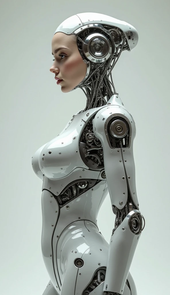 complejo renderizado 3d ultra detallado de una hermosa cara androide de mujer de perfil de porcelana, cyborg, robotic parts, 150mm, hermoso estudio con luz suave, luz de llanta, detalles vibrantes, ciberpunk lujoso, cord, hyperrealista, anatomical, facial muscles, cables electricos, pastilla, elegant, hermoso fondo, renderizado de octanaje, h. R. estilo giger, 8k, mejor calidad, Obra maestra, illustration, un extremadamente delicado y hermoso, extremadamente detallado ,CG ,unidad ,fondo de pantalla, (realista, photo-realista:1.37),Asombroso, finamente detalle, Obra maestra,mejor calidad,arte oficial, extremadamente detallado CG unidad 8k fondo de pantalla, absurdos, incredibly absurdos, robot, cuentas de plata, cuerpo completo, Session