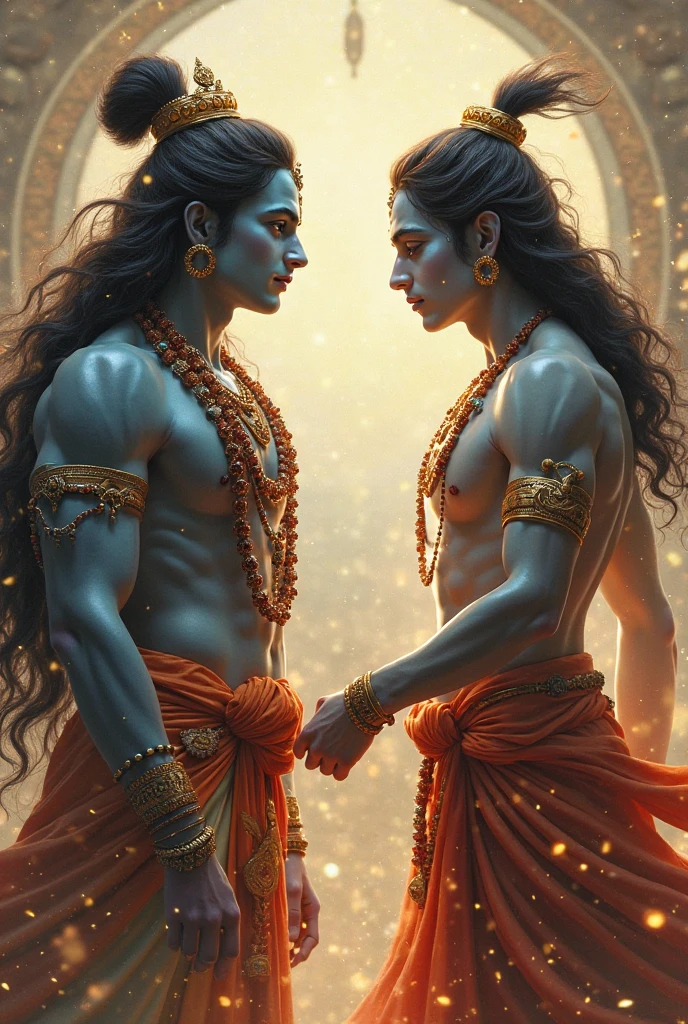 Lord mahadev with lord Shree Krishna enjoying Savan weather both height are same