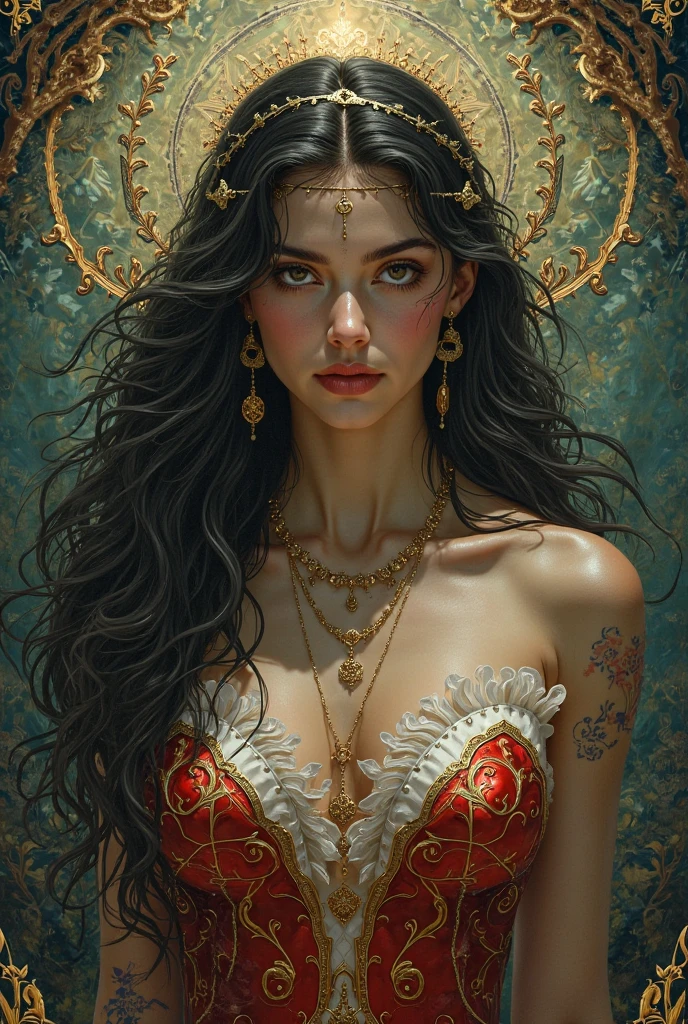 paint, illustration, surreal art, dreamlike, mysterious, provocative, Symbolic, complex, detailed, (Gothic style,:1.4), (masterpiece, of the highest quality:1.4) , Gustav Doré style, Johann Heinrich Füssli, John the Baptist Piranesi, beautiful native american woman, detail textures,