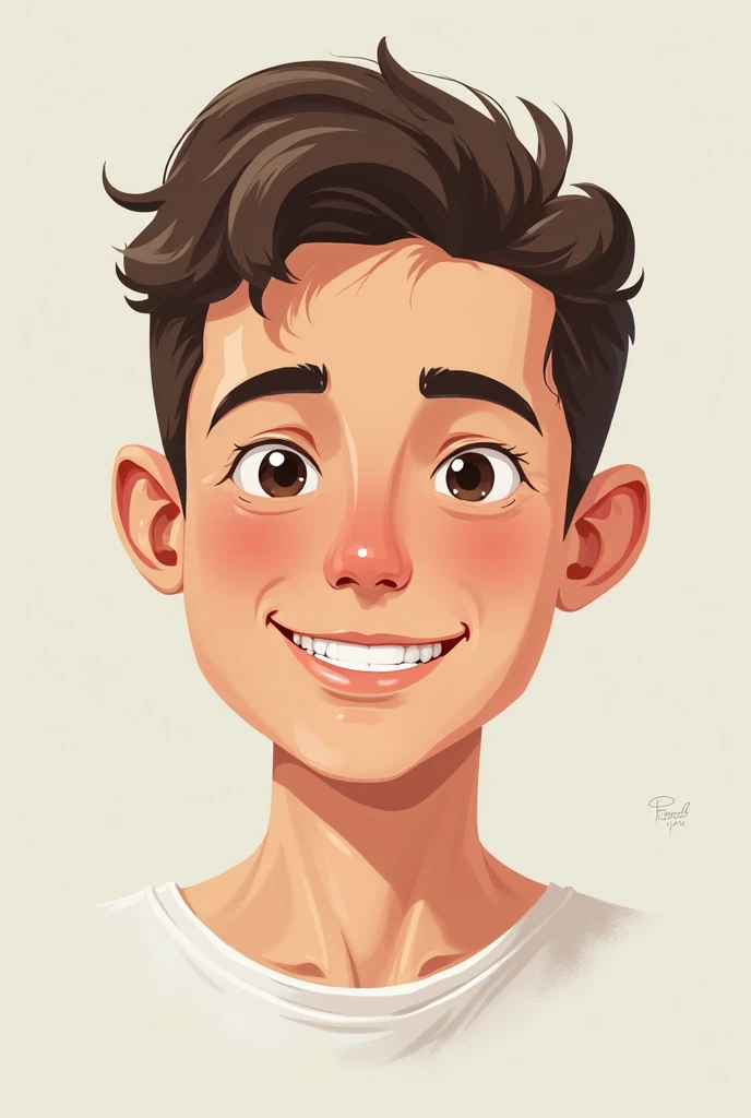 the boy is smiling and wearing a white shirt, transparent background png, solo, smile, 1boy, male focus, looking at viewer, realistic, teeth, brown hair, grin, portrait