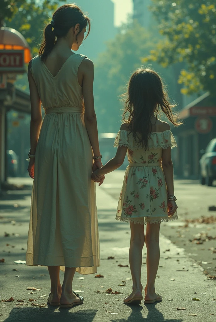masterpiece, best quality, 2 girl, full figure skinny mom whit old daughter, cinematic, moonlight, night, masterpiece, best quality, maryarya, full body shot, an elegant tall slender girl, 8k, perfect and deep shadows, detailed eyes, full body shot, high quality picture, high detailed background, HD shadows, masterpiece