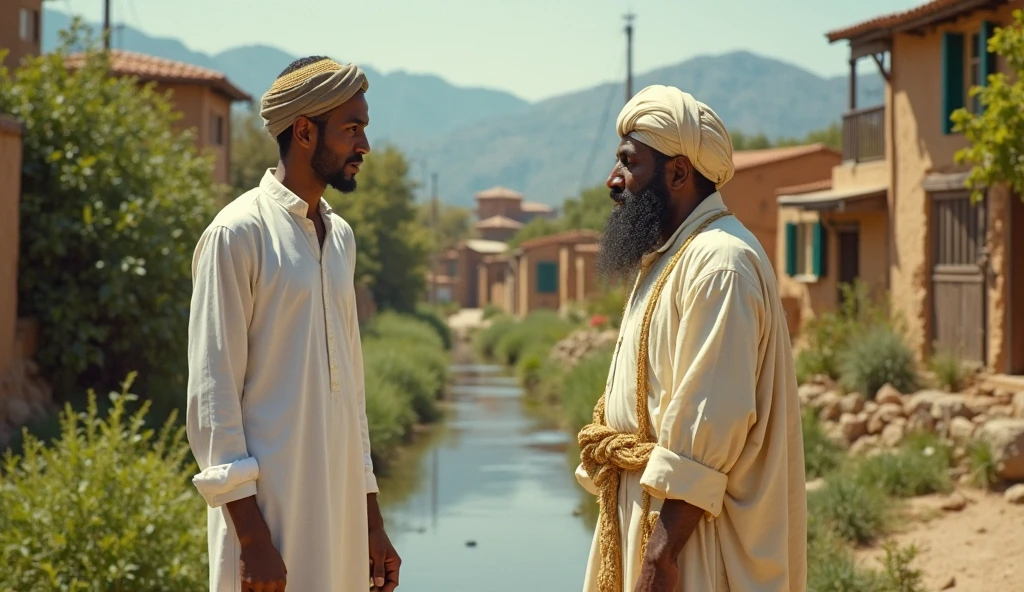 A farmer comes out of the mosque with Imam Sahib smiling