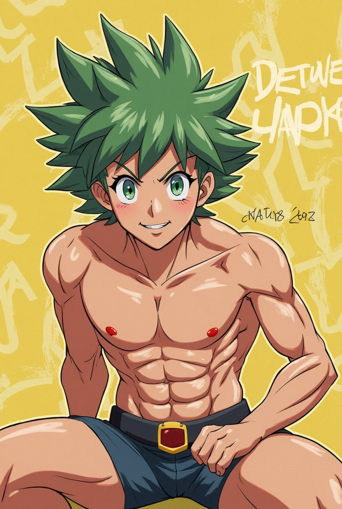 naked , big cock , huge penis ,alone, whole body,whole body,smiling , muscular, huge muscle, big muscles, pectoral muscle , 1 chico , , YOUNG , anime , Yu-Gi-Oh! , jaden yuki , pokkuti