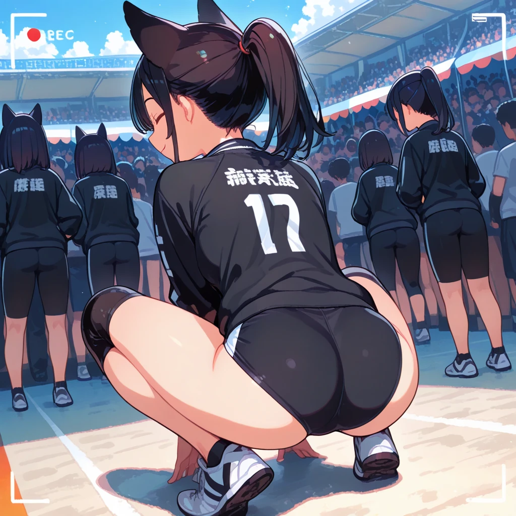 Smartphone screen、Squatting nudist girl ass、Close elementary school boys face each other at close range、surround each other&#39;s face、Group Selfies、In the tent、NSFW、Extreme shame、