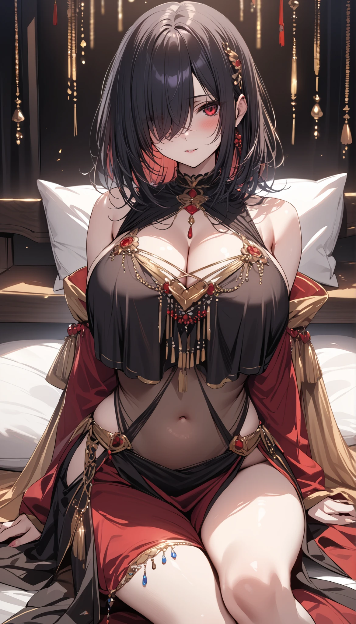Belle femme aux cheveux bruns courts et raides avec des yeux noirs portant un legging moulant noir, un chemisier rouge sexy à col montant et manches mi-longues, bijoux luxueux, Alliance en or 18 carats sur la main gauche, Debout dans une pièce de bureau au coucher du soleil, portant un collier luxueux en or blanc (peau d'ébène), (rouge à lèvres marron clair),(mascara élégant),(Corps musclé avec abdos),(milieu des seins) à mi-parcours, <lora:Bonnes mains-, <lora:Bonnes jambes-, UHD, haute résolution, (chef-d'œuvre:1.1, Meilleure qualité), (YEUX EXPRESSIFS, visage parfait, tout le corps, visage expressif, corps parfait, athlétique, ajuster, Corps mince, rougir, maquillage parfait, eye-liner, de beaux cils, souriant, visage excité), ((meilleur éclairage, Meilleures ombres))