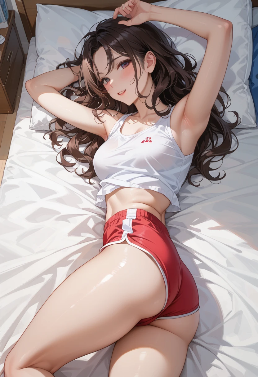 A 38-year-old Japanese woman with long brown hair, a B cup, 90cm hips, wearing Calvin Klein underwear.
