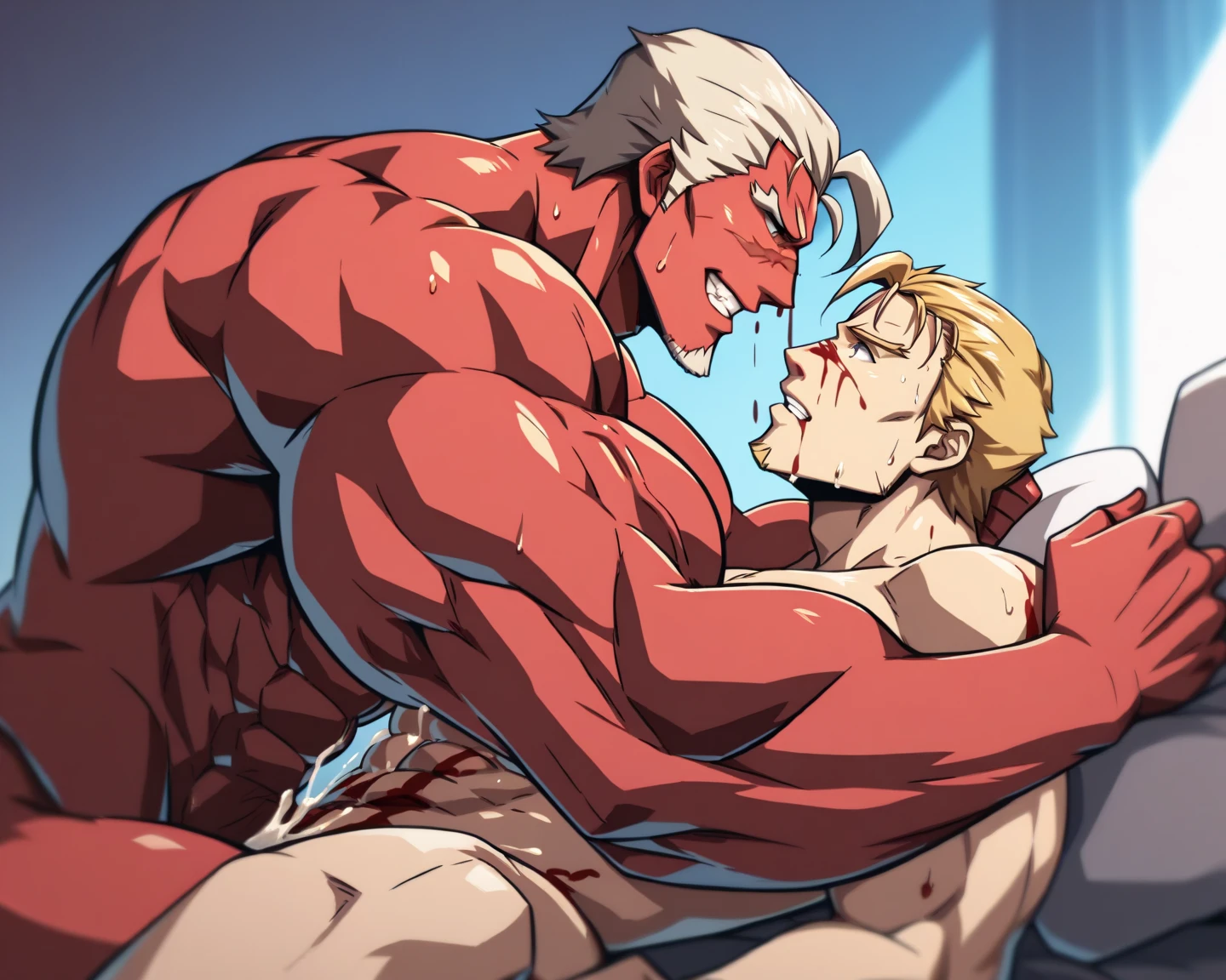 ((A boy with devilish wings)),A face contorted in pain,Crying face,Wide open mouth,profuse sweat and drool,,A huge amount of sperm is spurting out of the huge penis,A well-trained body like a bodybuilder, Group Sex,Self-fellatio,Masturbation,Bigger muscles,Lean back,Ahegao,cowboy position,Based on anatomy,Hero Suit,cum overflow,tentacle bound wrists,２People&#39;s bodies are stacked on top of each other,Addicted to drugs,Yugi Muto