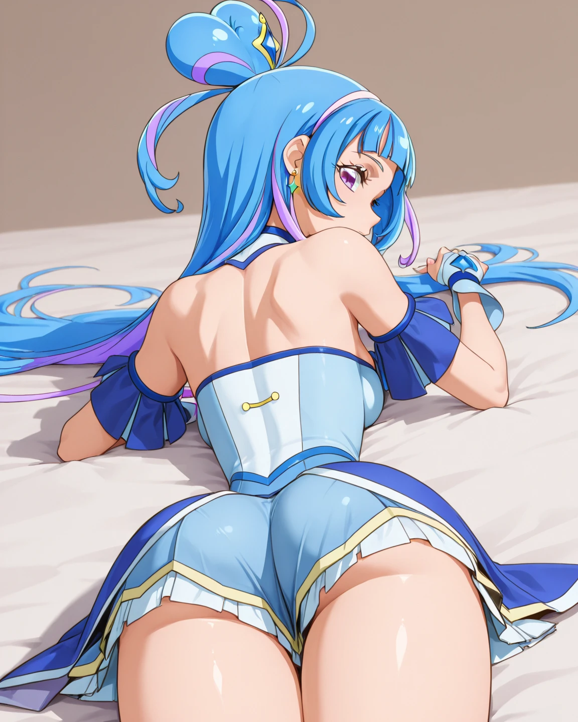 (((Little girls,))) (((children,))) lolicon bodies,((Perfect body,))((Super beautiful,))((High quality,)), (sweaty,) (wet all over,) blush,saliva, steam,((((magical girl costume)))),collar,nsfw,nipple,((Doggy style,)) (sex,)((back view,pov,Viewer's perspective)),open mouth,tongue out,pussy,Crying,tears,blue hair, blue eyes,((A large amount of semen is overflowing from the crotch)),The beautiful girl has her back turned and her butt sticking out,(A man is grasping a girl's buttocks)