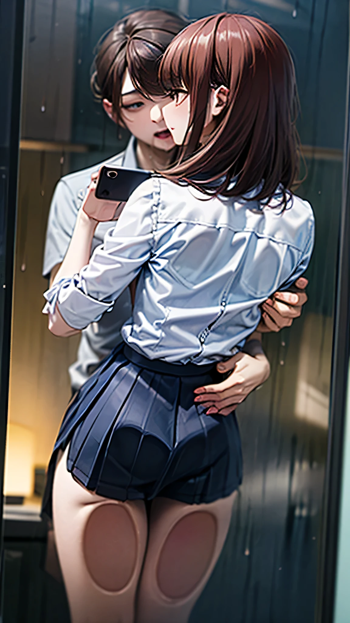 (1080P),
(16 kg),
(correct),
(解剖学的にcorrectな),
(best quality),
(high resolution),
(High Quality),
(hi-res),
(masterpiece),
(MESH FILM),
(Super Detailed),
(textured skin),
(Uhigh resolution),
-
(((flare skirt))),(((white shirt))),
bathroom,sweat, wet dark hair,(((1 woman))),
(((man with smartphone))),
( glass),
(open legs),
((Pelvic thrust Backward:1.5)),
(sexual trembling body),
(Back),
(insert dildos from behind),
intravaginal,sex