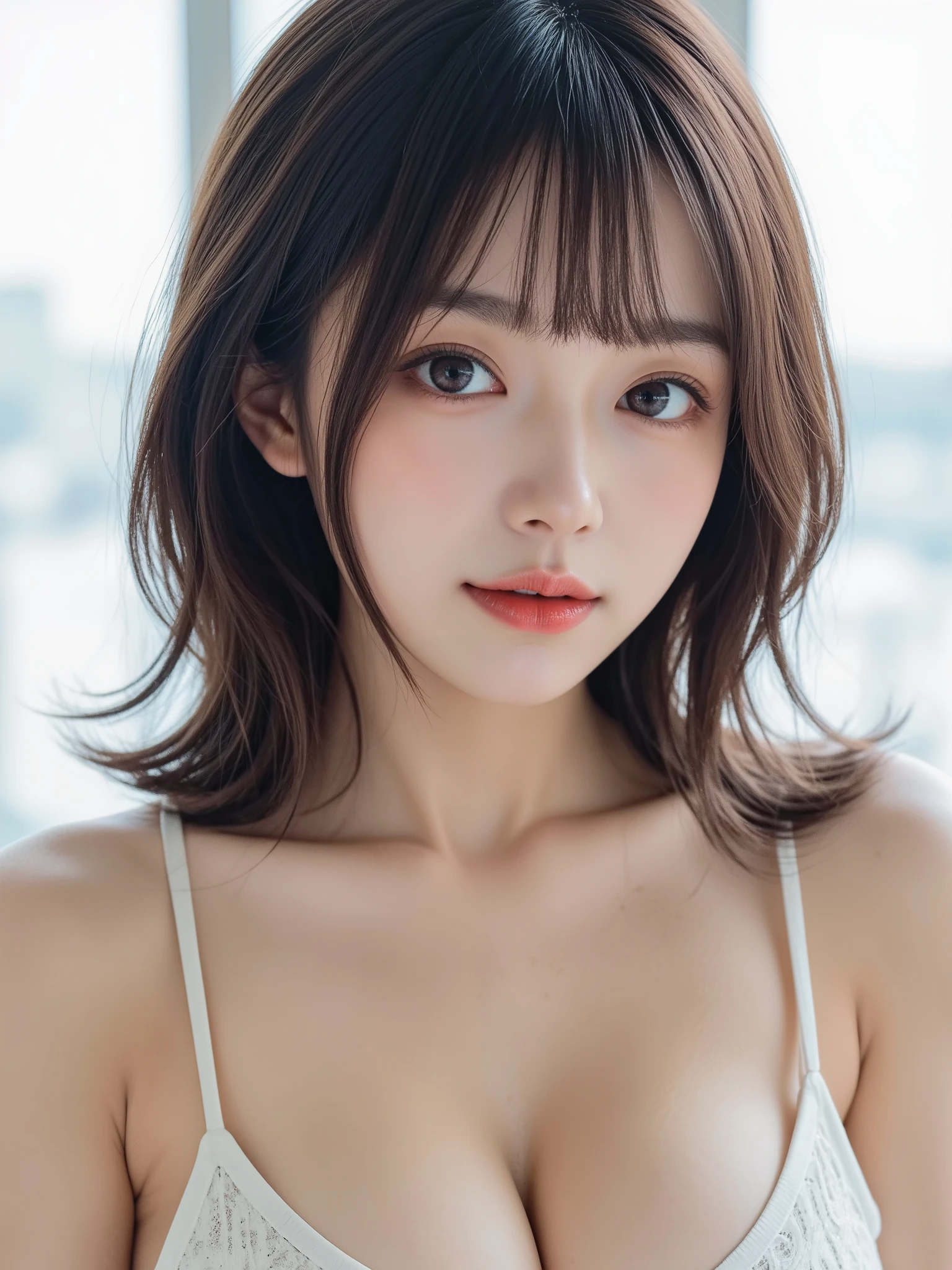(Raw photography:1.2)、(Photorealsitic:1.4)、(masterpiece:1.3)、(top-quality:1.4)、超A high resolution、(A detailed eye)、(detailed facial features)、(detailed clothes features)、8K分辨率、solofocus、bangss、skin tightening、(shinny skin)、(Slender girl)、(a japanese girl)、(Japan Faces)、((short-hair:1.2))、1 girl in、Slim Beauty:1.3、brown haired、Delicate hair、(huge tit:1.3)、new york streets、Detailed street fashion、hotpants、Looking at the camera、full bodyesbian