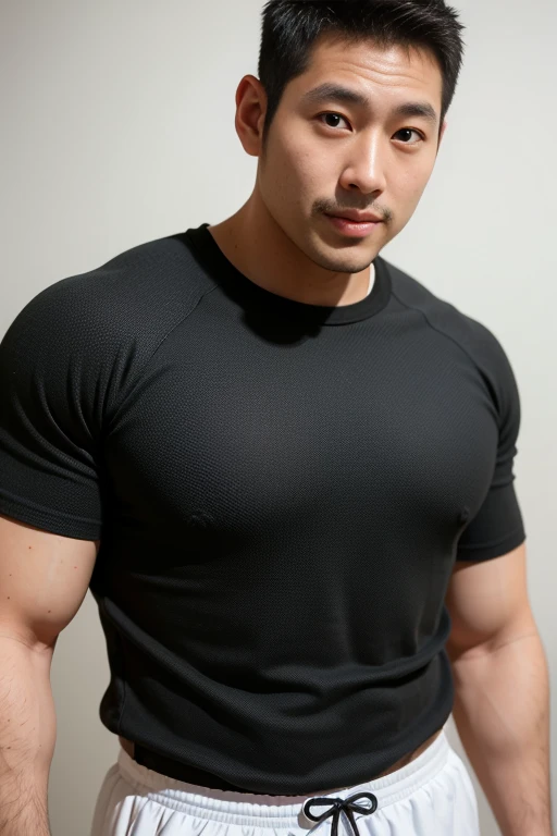 独奏, looking at viewert, short detailed hair, Keep one's mouth shut, The upper part of the body, malefocus,,musculous, background of a gym, black tanktop, chest muscle, big muscular male, Bala, large pecs, Mature male, Realistis