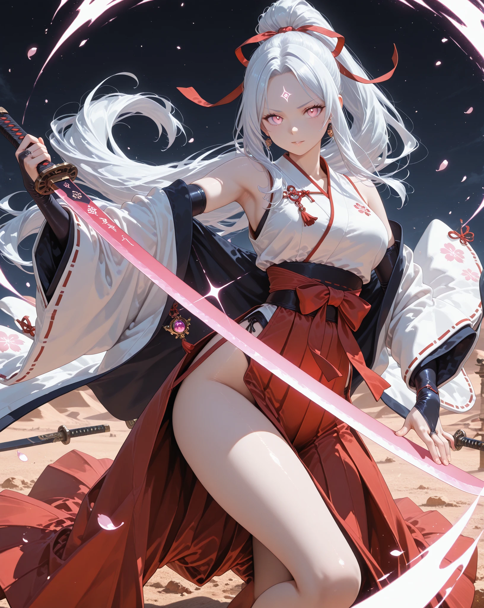 Two-wielding, swordsman, samurai, three swords, three swords at the waist, beautiful girl, white skin, delicate, kimono, bikini, T-back, rampage,