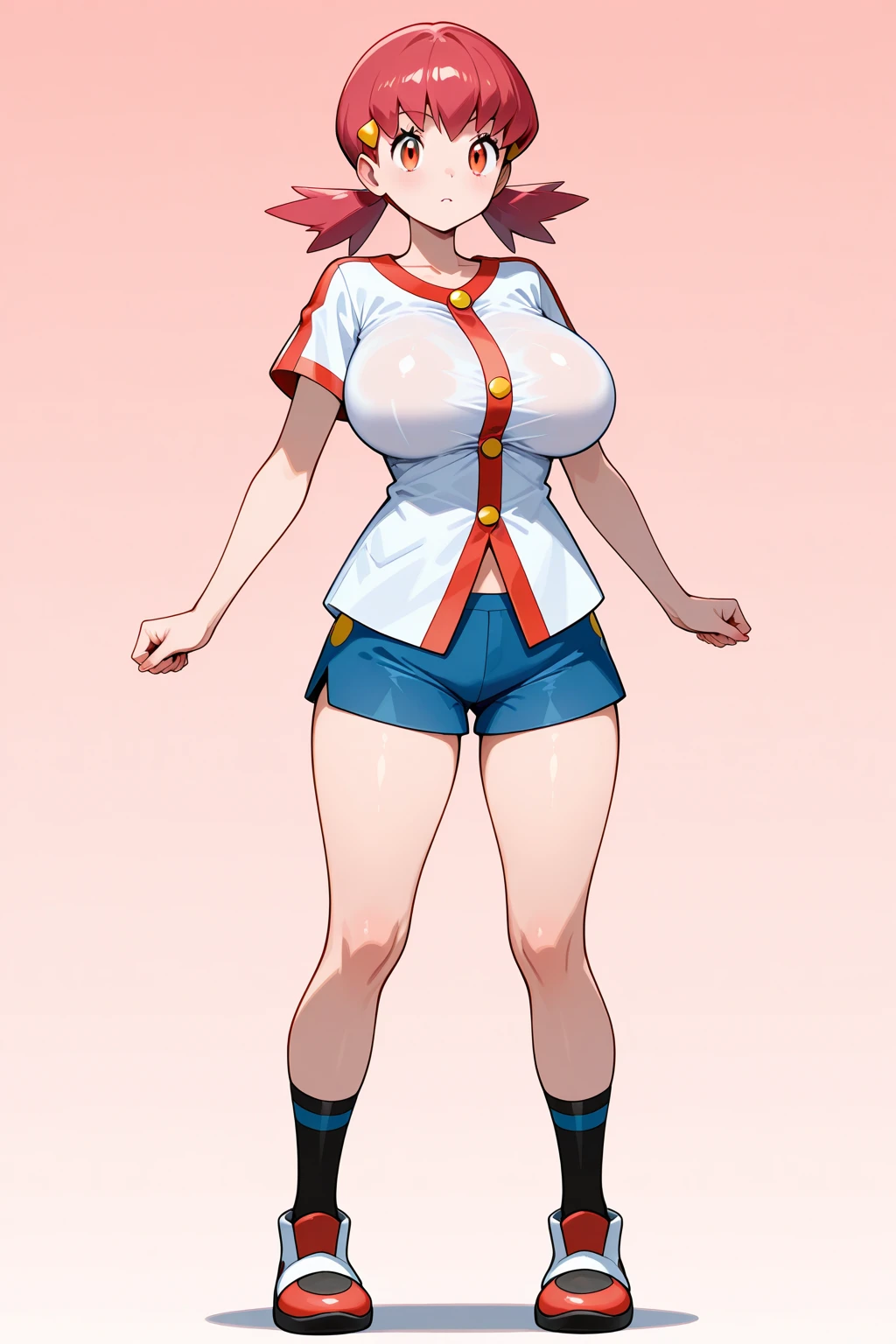 pokémo、Akane、Gym leader of Kogane City Gym in Johto region。User of normal type Pokemon。Kansai dialect、The only Pokemon used are Pippi and Miltank.、(((breast milk)))+++、(((breast milk)))+++、(((breast milk)))+++、(((breast milk)))+++、(((breast milk)))+++、I was especially traumatized by Miltank's strength.、big tits milf、big tits milf、big tits milf、masterpiece、highest quality、de whitney、hair ornaments、white shirt、short sleeve、Blue shorts、Wristband、big breasts、Upper body、field、null、cloud、Viewer's perspective、:D、hands on hips