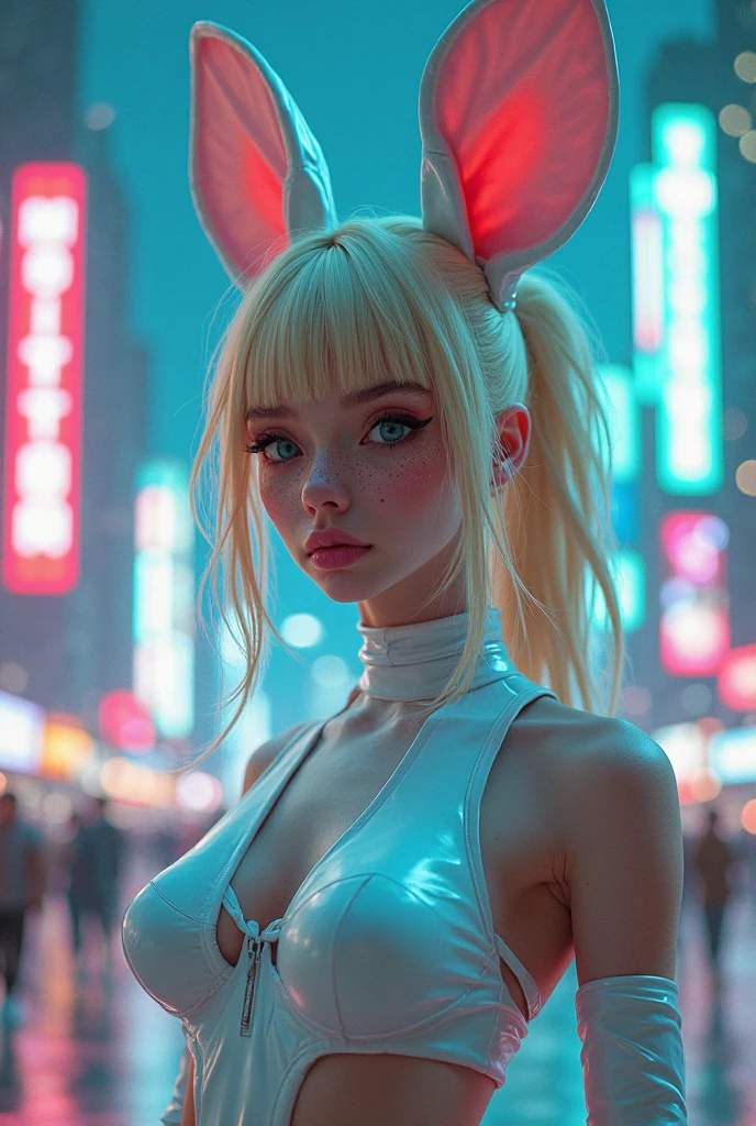cute bunny girl,(((1girl,nfsw))),((bunny girl with extremely cute and beautiful blonde hair)),(((bunny girl,anthro furry cute,bunny-girl))),(((bunny ears,bunny ears on head,big bunny ears))),
(large breasts:1.4),saggy breasts,(((blonde hair:1.35,colored inner hair,ear breathing,long hair))),((heterochromia:1.5,eye1 green eye2 orange,perfect eyes,upturned eyes:1.3,beautiful detailed eyes,finely detailed beautiful eyes:1,big highlight on eyes:1.2,slanted eyes)),((fat)),(((lustrous skin:1.5,bright skin: 1.5,skin tanned,shiny skin,very shiny skin,shiny body,plastic glitter skin,exaggerated shiny skin,illuminated skin,wet legs))),(spider lower abdomen,narrow waist,wide hip,athletic body,inflated legs,delicate detailed fingers,detailed body,detailed arms,human hands,(detailed face)),
cute,slutty,seductive,erotic,(((nsfw))),
(((slingshot swimsuit))),(((huge cleavage))),((wet clothes,detailed outfit,detailed clothes)),
(dynamic pose:1.0),solo focus,embarrassed,(centered,scale to fit dimensions,Rule of thirds),
((((cyberpunk city by the ocean,neon signs,puddles)))),stormy sky,threatening sky,dark clouds,((synthwave background theme,detailed background : 1.25)),((((night,nice lighting decorations,detailed architecture)))),
(best quality,high resolution,sharp focus,ultra detailed,extremely detailed,extremely high quality artwork,(realistic,photorealistic:1.37),8k_wallpaper,(extremely detailed CG 8k),(very fine 8K CG),((hyper super ultra detailed perfect piece)),flawless,(((masterpiece))),illustration,vibrant colors,(intricate),High contrast,Selective lighting,Double exposure,HDR (High Dynamic Range),Post-processing,Background blur,colors,(intricate),High contrast,Selective lighting,Double exposure,HDR (High Dynamic Range),Post-processing,Background blur,
