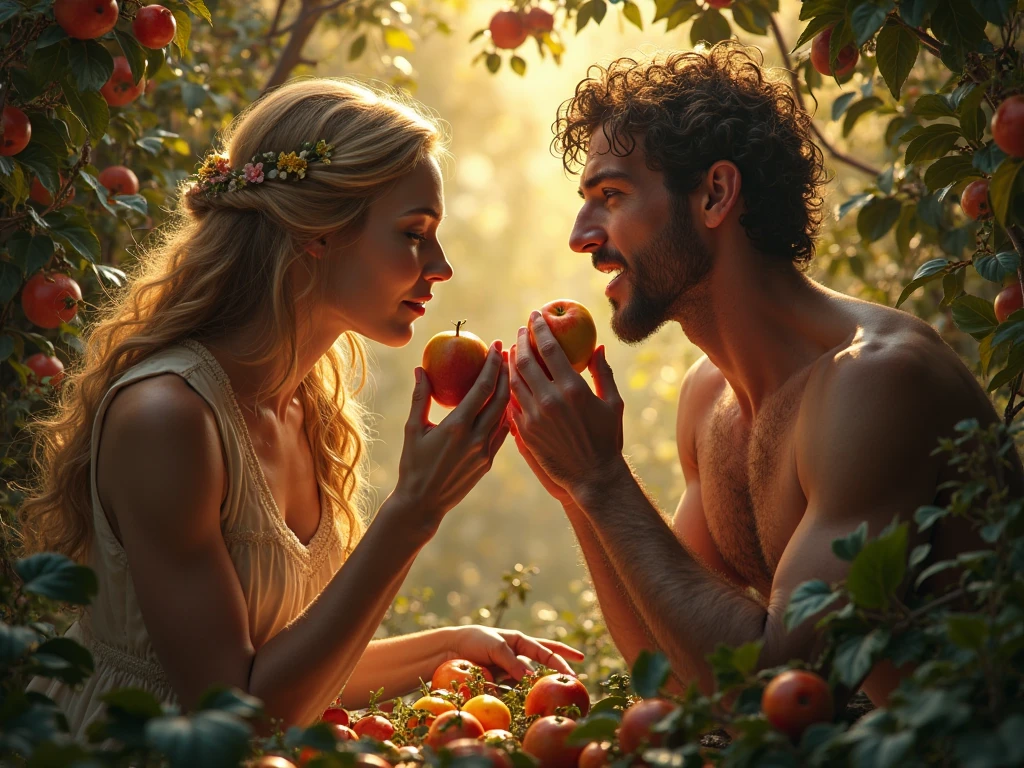 Eve who eats an apple with Adam