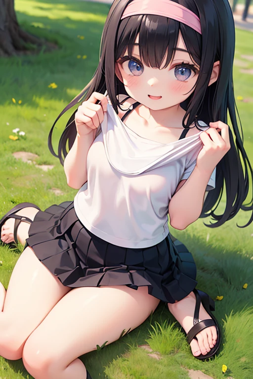 best quality,1girl,((big breasts:1.3)),((((petite,10 years old,,little girl:1.5)))),curvy,orgasm,blush,blue eyes,((black hair,long hair,straight hair,short two side up:1.1)),((white tank top,black skirt,mini skirt,lift skirt,upskirt,white panties,black thighhighs:1.1)),((walking1.3)),see through,garden