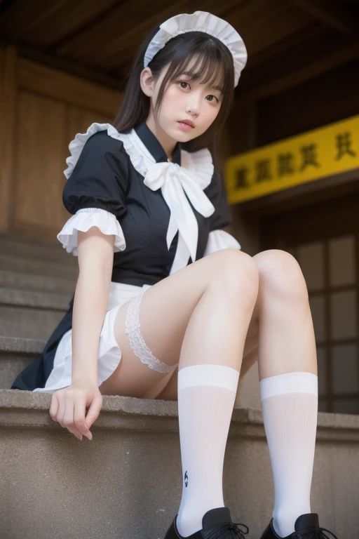 Cute anime maid missing one of her shoes