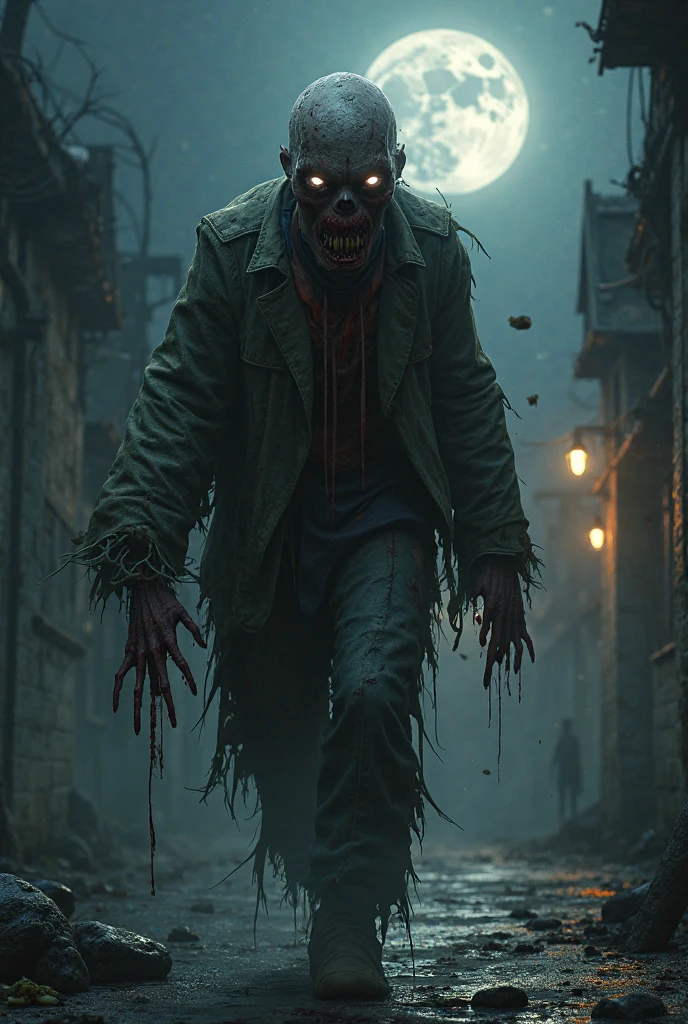 masterpiece, The best quality, highres, 8k, vivid colors, Photography, plantas versus zombies, a rotten zombie invading a garden, Alone, side view, walking with arms outstretched