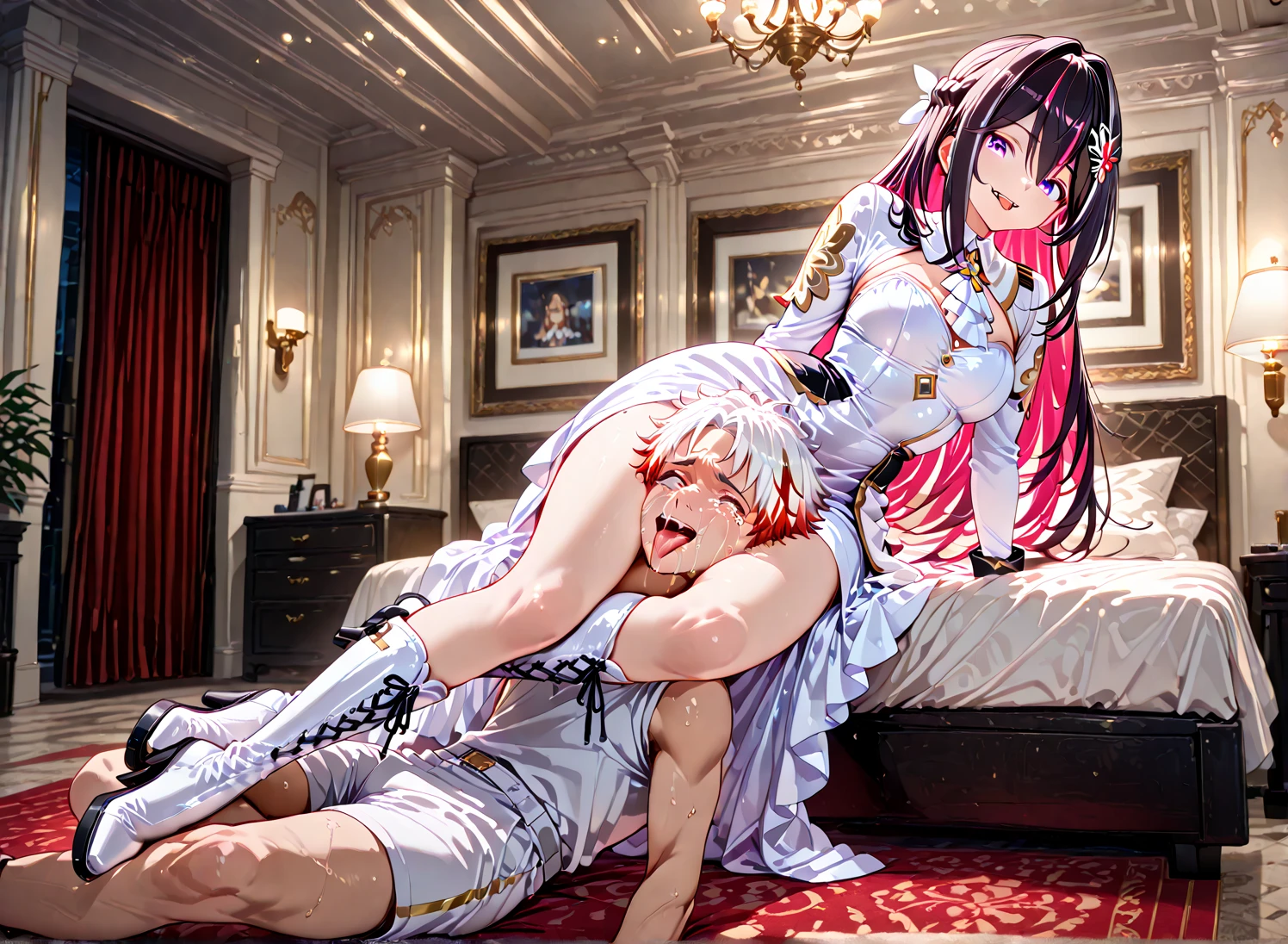 a father (he had been brainwashing by his second son,crossdressing,Sex with his second son every day, wear sexy Wedding lingerie,bride of his second son,have one's first night,,swear live as the wife of his second son for life) ,an empty abandoned church,in front of the confessional table