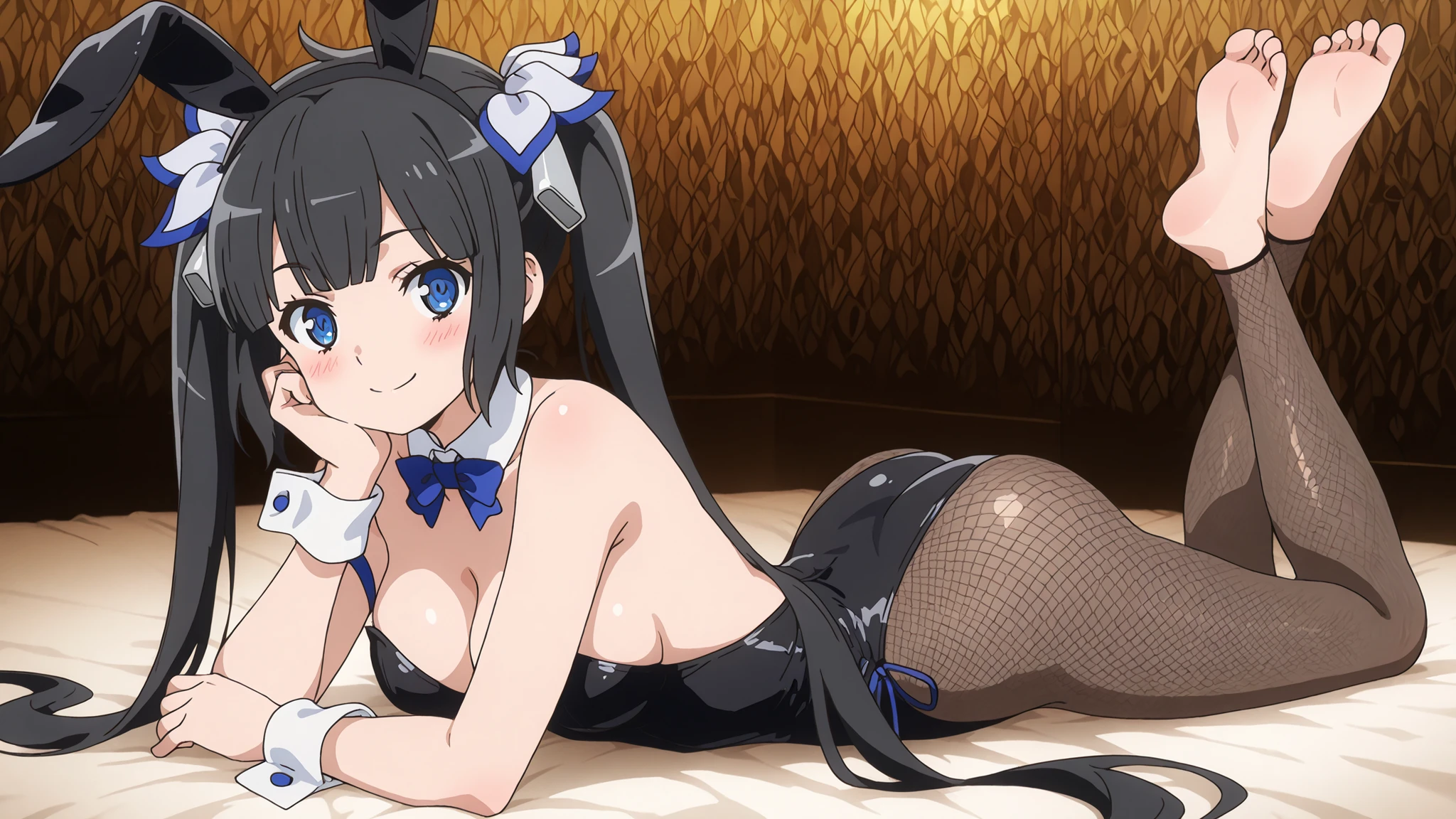 ((muste piece)), ((best quality)), (Super detailed), anime style etc.,peeing on the bed, pretty girl, 1 girl, solo, ((beautiful eyes)), shy smile, ((open chest)), ((cute nipples)), small breast, bunny girl00