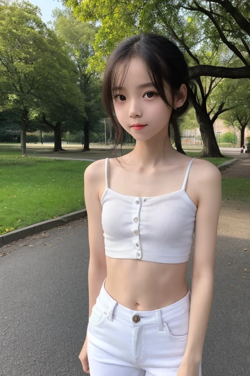 (masterpiece, Highest quality:1.2),garden、 One girl, alone、toplesini skirt、White panties、Small breasts、Selfie、Flat Chest、10 years old、Cute pointed nipples、Serious face、Nipples in full view、Shortcuts、Bobcut、Showing panties、Curse your hair behind your back