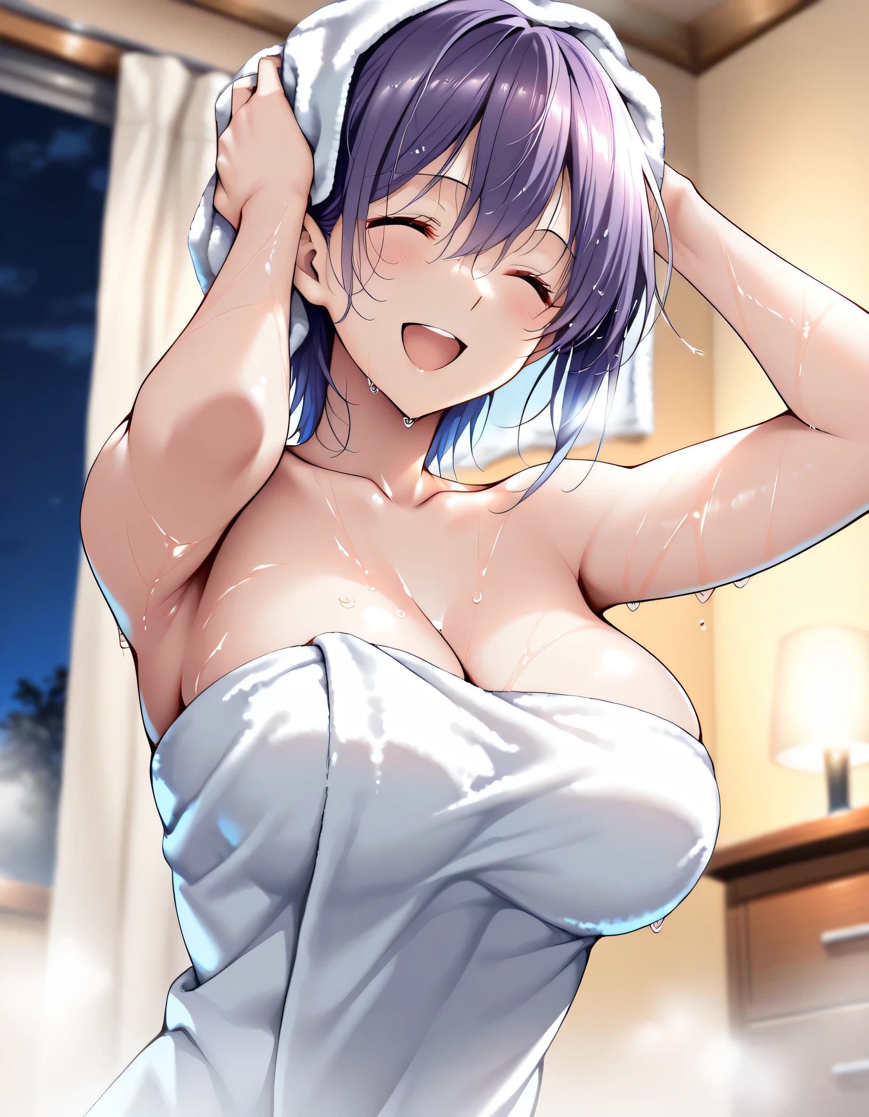 masterpiece, Highest quality, Beautiful face and eyes in every detail,Girls, Cute idol, Cool ,(masterpiece, highest quality), NSFW,, (paizuri),purplehair,longhair,, hair over one eye ,),(hyperhugebreasts), (titjob), (Deep Throating ),(small penis),(Half-open eyes),vapour, (torogao), (:>=),smile,(grin), from above(cum),
blake 23 years old, (1boy hands grabbing another's breast ),
BREAK, woman, sexly,cute clothes, big lips, toilet background, (purple lingerie),bare shoulders, clavicle,
BREAK ,turn back,