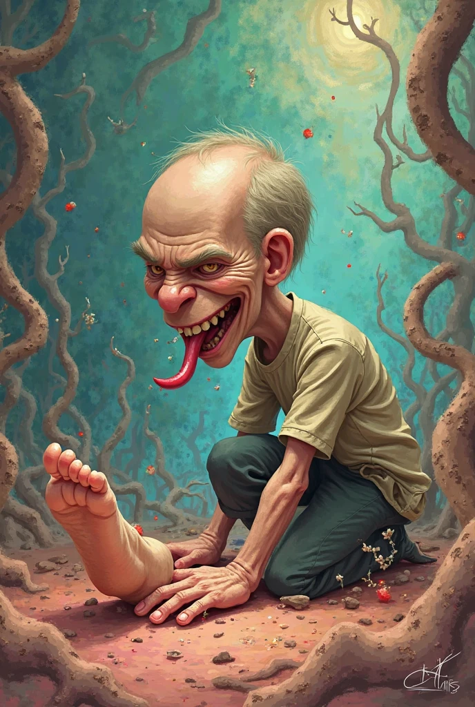 Furniture made from human materials、Countless death masks affixed to the wall、A cheerful looking halfling sitting in a chair and laughing、Dungeons&Dragons