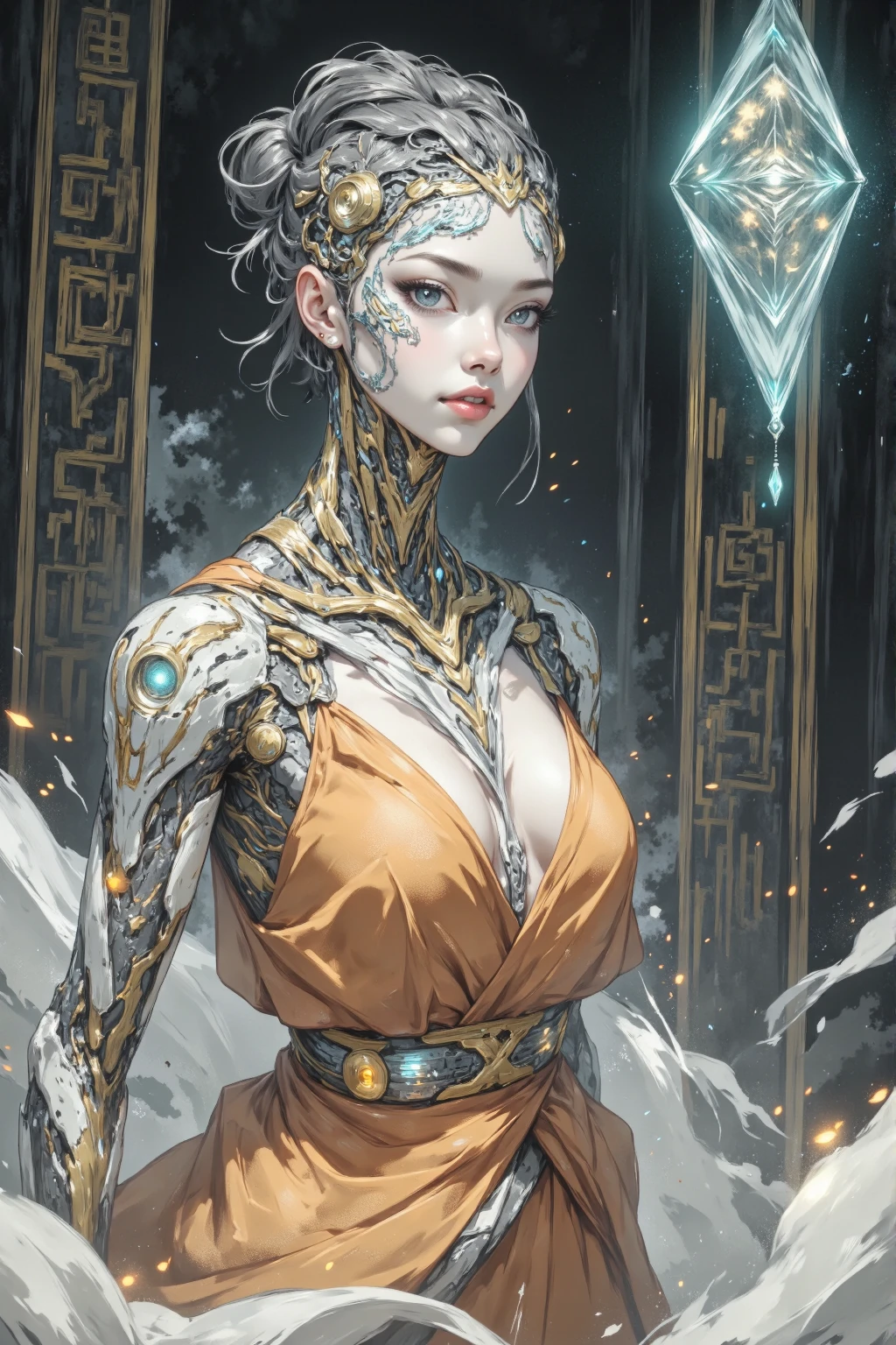 bioMechanical style Ultra detailed illustrations, Phantom Magical Creatures, (Translucent skin: 1.5), (with translucent body: 1.5) Ms. Schiff's Art, Neon, Light Particles, color, cmyk color, Backlight, Cyberpunk, close up, Mechanical, (whole body: 1.9), Dark background, View from top to bottom. blend of organic and Mechanical elements, Futurism, Cybernetic, detailed, complicated,Selective focusing, Miniature effect, Blurred background, highly detailed, Full of energy, View control,(Rich color:1.6),Crab