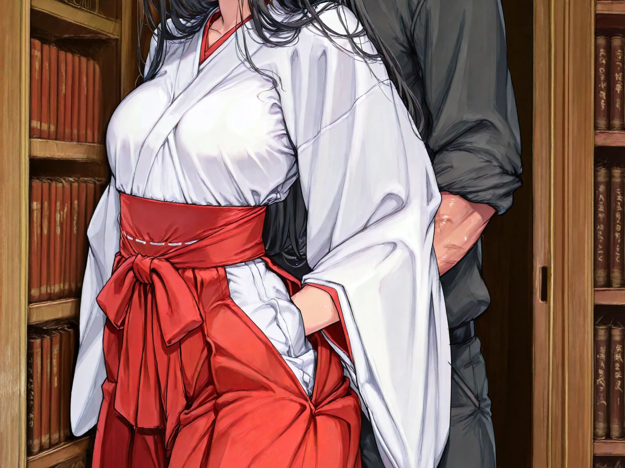 ((Highest quality)), ((masterpiece)), (detailed), (Perfect Face)、(The woman is a 12-year-old princess from the Sengoku period in Japan., Long black hair and a beautiful face Located in a luxurious samurai residence.、The woman is wearing a gorgeous Japanese red Shichigosan kimono with rich embroidery, Her hair is styled in a bunkin takashimada style., It is decorated with gorgeous ornaments from the Edo period., She is forced to have sex with a dirty old man and cries when he shoves his penis into her pussy.