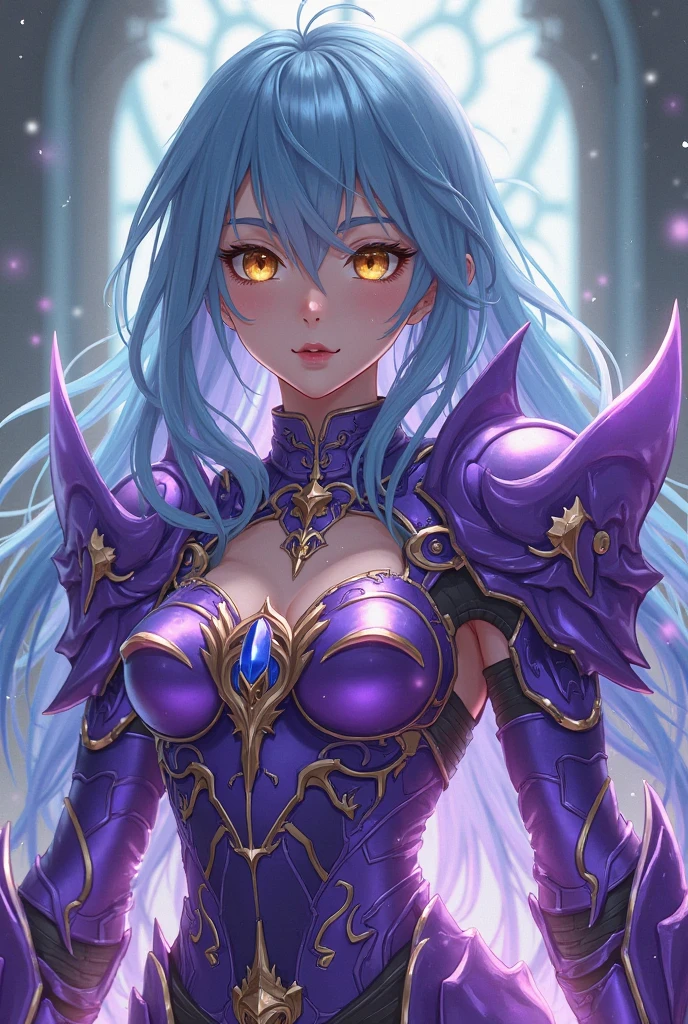 Vertical screen、Full Body、A beautiful Japanese warrior with cosmic beauty stands。She has a strong presence against a vibrant orange background.。Mint green short hair、It has a pair of large horns on its head.。Her expression was serious and、Makes you feel strong-willed。

Her outfit is very distinctive、Featuring metal armor and fantasy-inspired decoration。The armor is a shiny metallic color.、Blue or purple、The black shades are perfectly combined。Shoulders and arms、The legs have complex mechanical parts.、It seems to have improved mobility and defense.。Her left arm is especially heavily armored.、It seems to function as a key element in attack and defense in battle.。

She has big wings spread across her back.、これもBlue or purpleの色合いで描かれています。The wings are designed to resemble a dragon.、It emphasizes her fantasy element.。Also、She has a long tail growing from her waist.、This tail is also made up of mechanical parts.。

In her right hand she holds a huge sword.、This sword is designed to look as if it is one with the machine.。The blade of the sword is sharp、It appears to emit a blue light。The sword hilt has intricate mechanical details.、It shows that it is her powerful weapon.。

Under her costume、I see a white frilly skirt、The design combines the strength of a warrior with cuteness.。Overall、Her designs have a unique style that combines futuristic technology with fantasy elements.。

The background is a simple orange color.、It&#39;s an effective contrast that brings out the strong presence of the characters.。The overall colors are vivid、It&#39;s a very visually striking image.。This image is、A story of a powerful female warrior in a world where the future and fantasy intersect、It&#39;s a very artistic piece.。